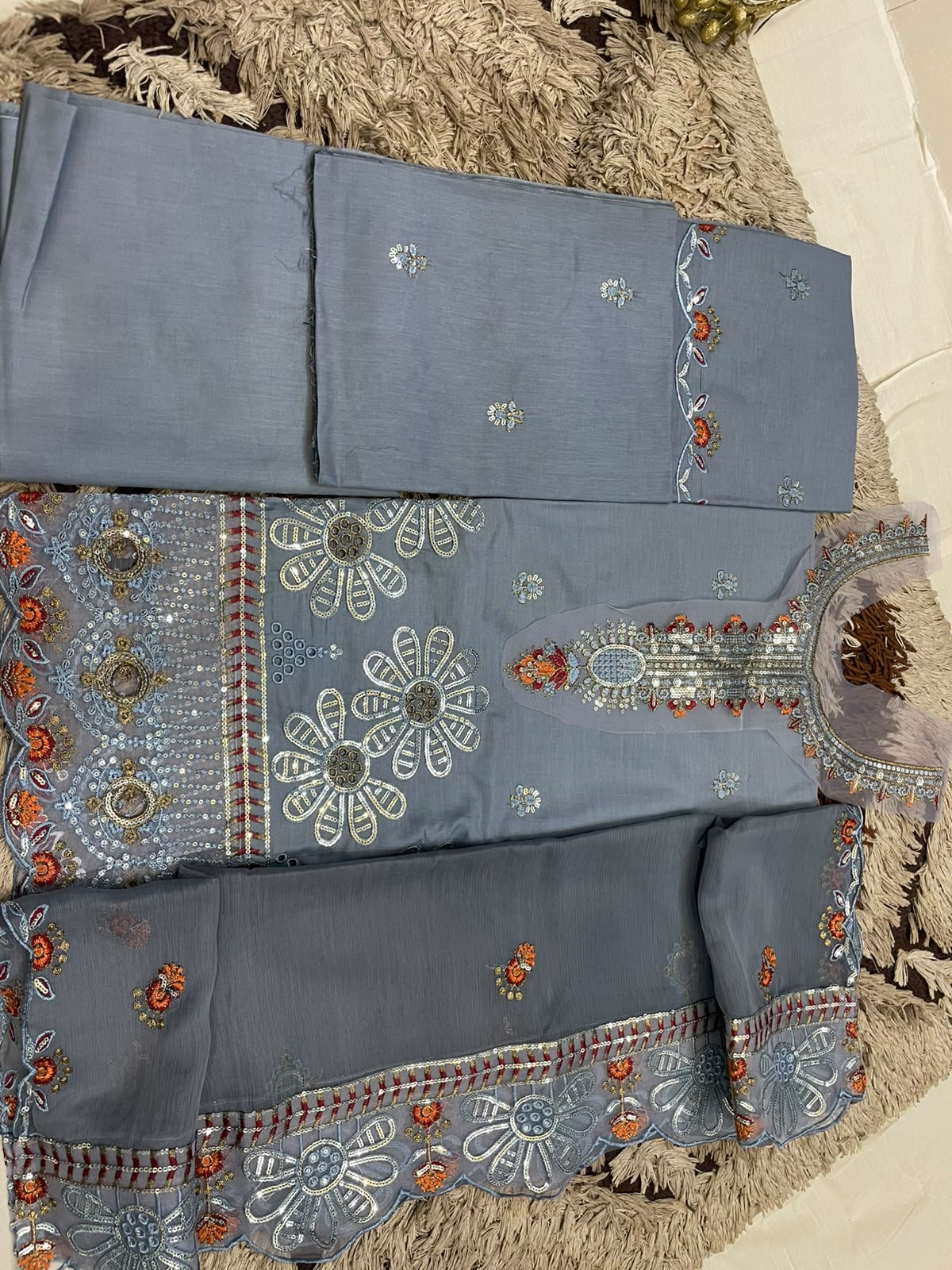 M.236- Light Grey - Cotton 3 Piece Unstitched Suit by Utsav