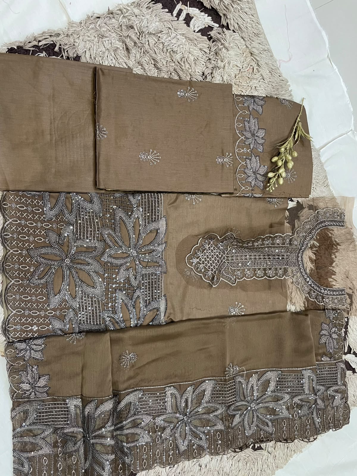 M.197- Brown - Cotton 3 Piece Unstitched Suit by Utsav