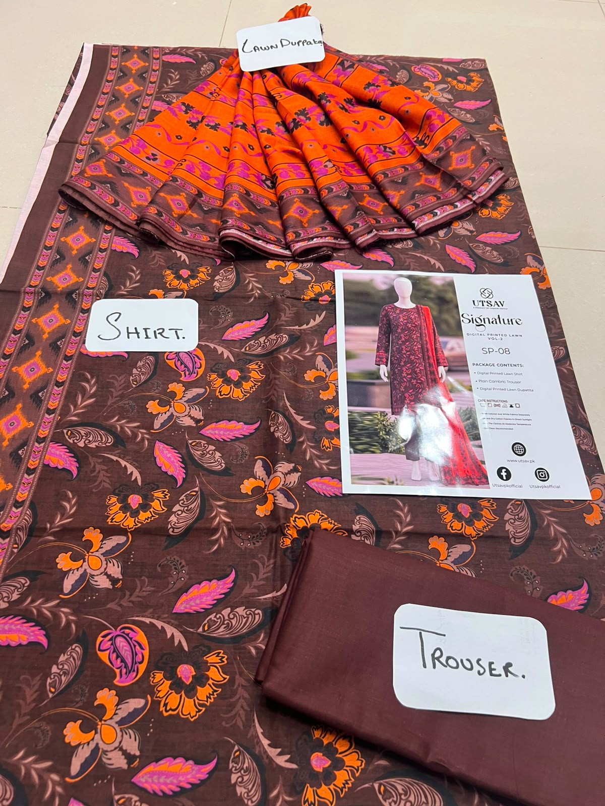 SP 08 -Signature Digital Printed Lawn 3 Piece Unstitched Suit by Utsav