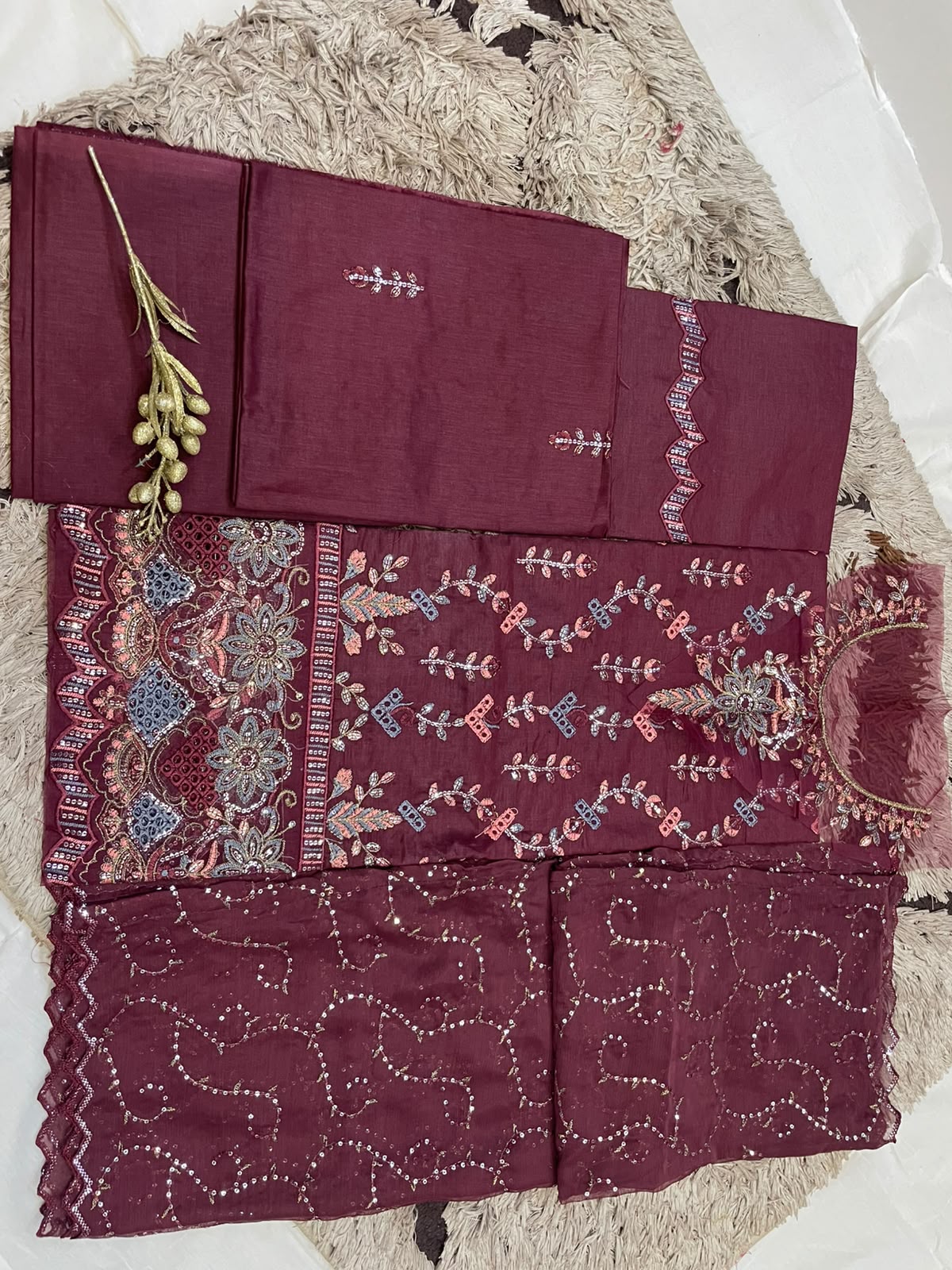 M.238 - Mehroon- Cotton 3 Piece Unstitched Suit by Utsav