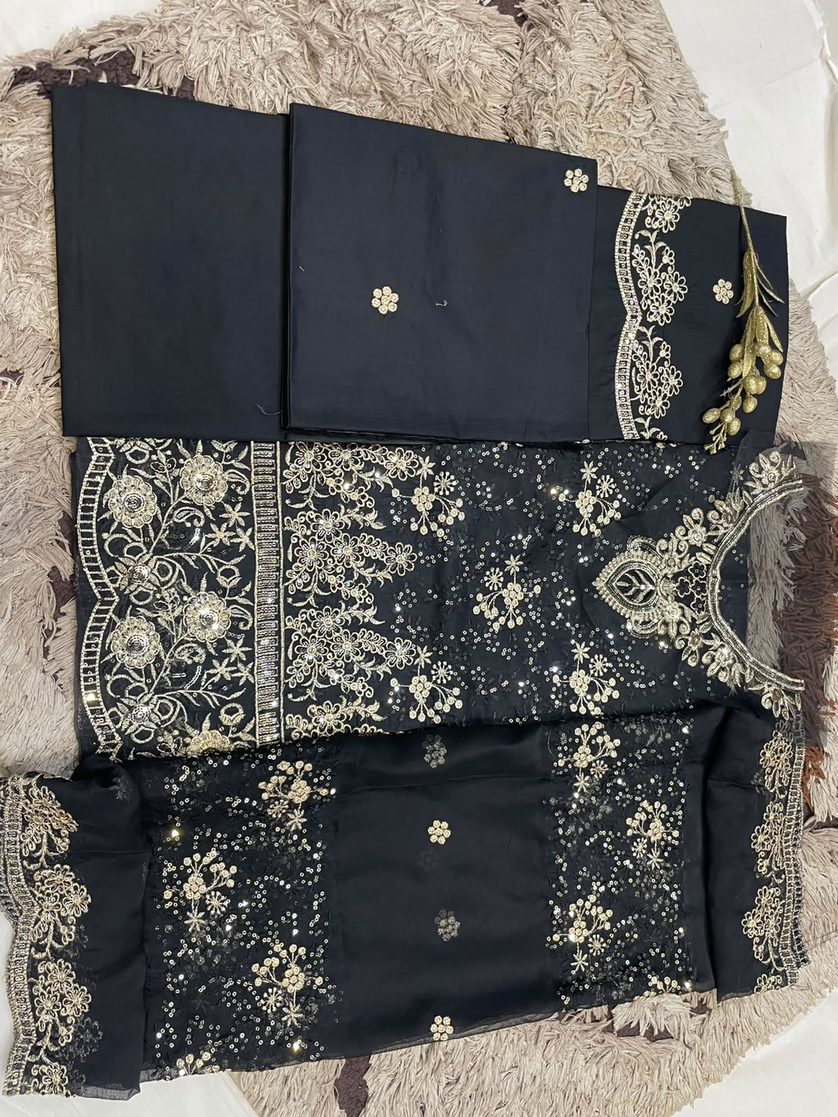 M.226- Black - Cotton 3 Piece Unstitched Suit by Utsav