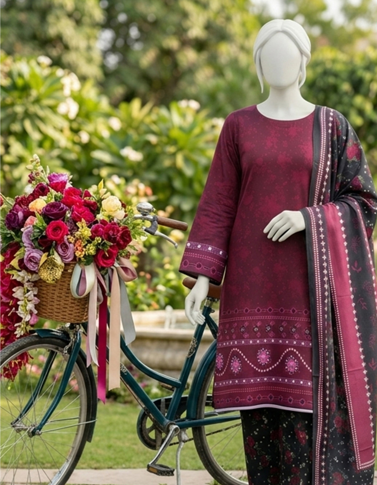 SP 04 -Signature Digital Printed Lawn 3 Piece Unstitched Suit by Utsav