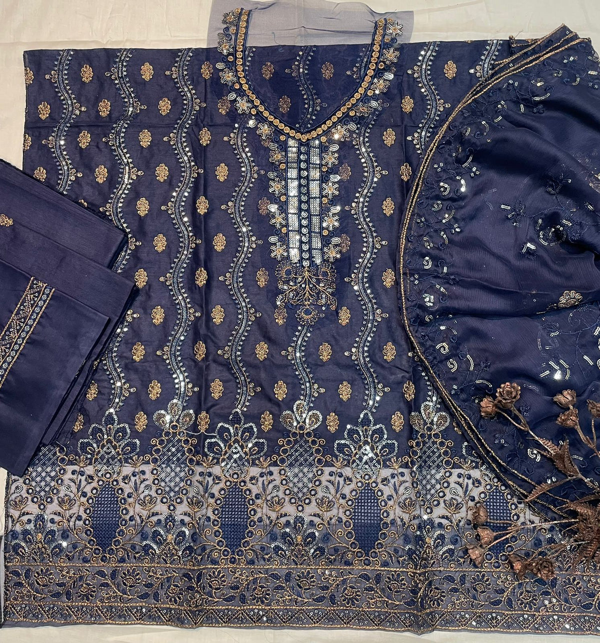 M.242 - Dark Blue - Cotton 3 Piece Unstitched Suit by Utsav