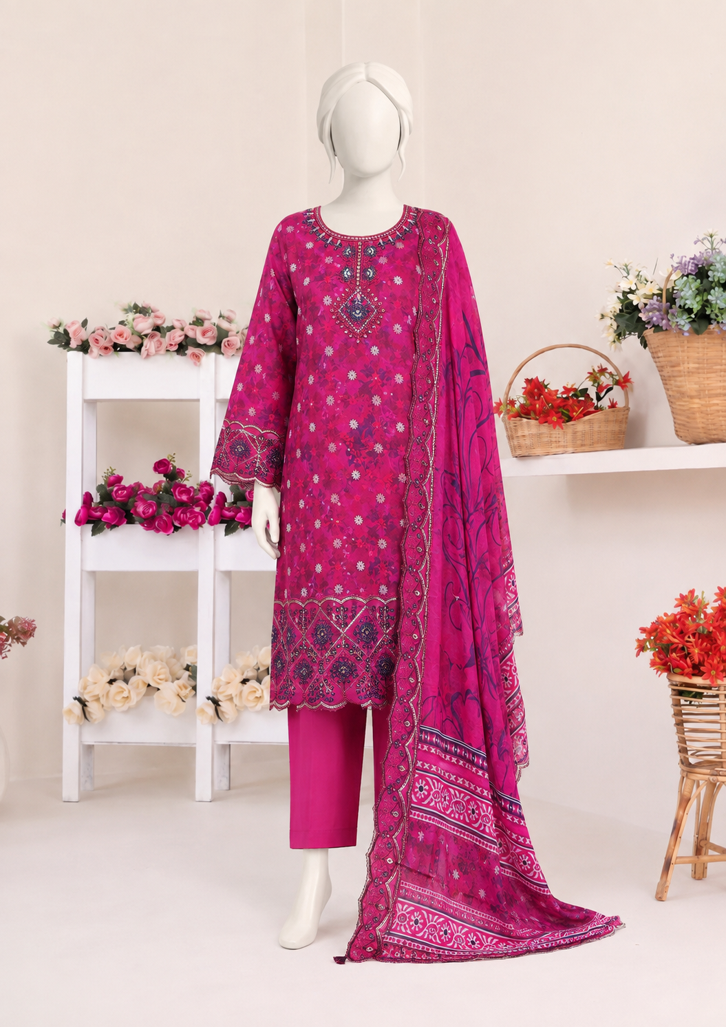 Malaika – Premium Embroidered Lawn 3-Piece Suit | Utsav.pk