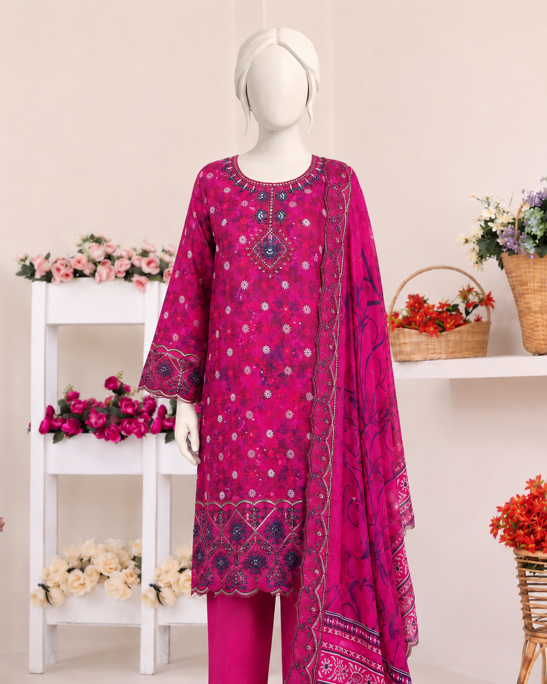 Malaika – Premium Embroidered Lawn 3-Piece Suit | Utsav.pk
