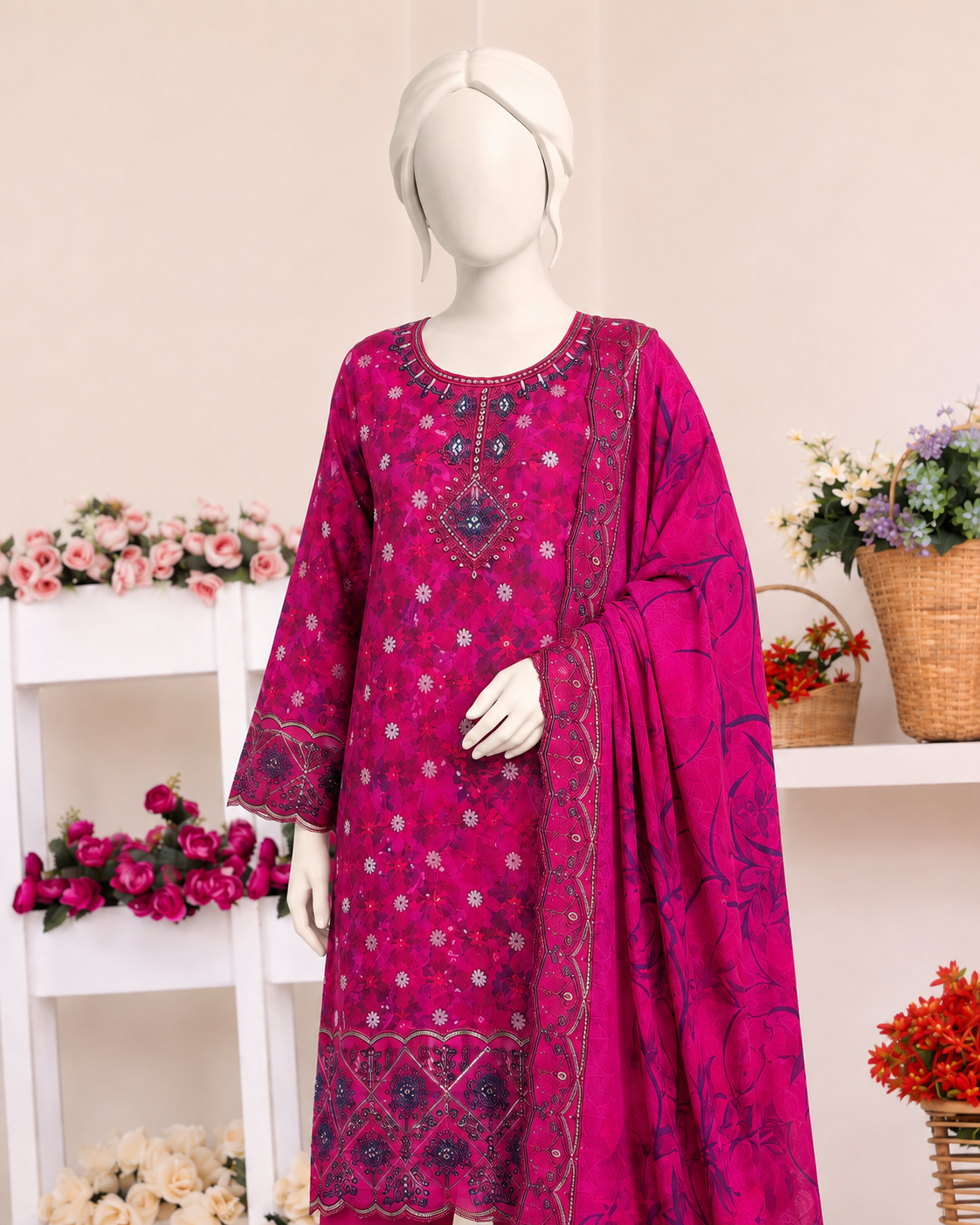Malaika – Premium Embroidered Lawn 3-Piece Suit | Utsav.pk