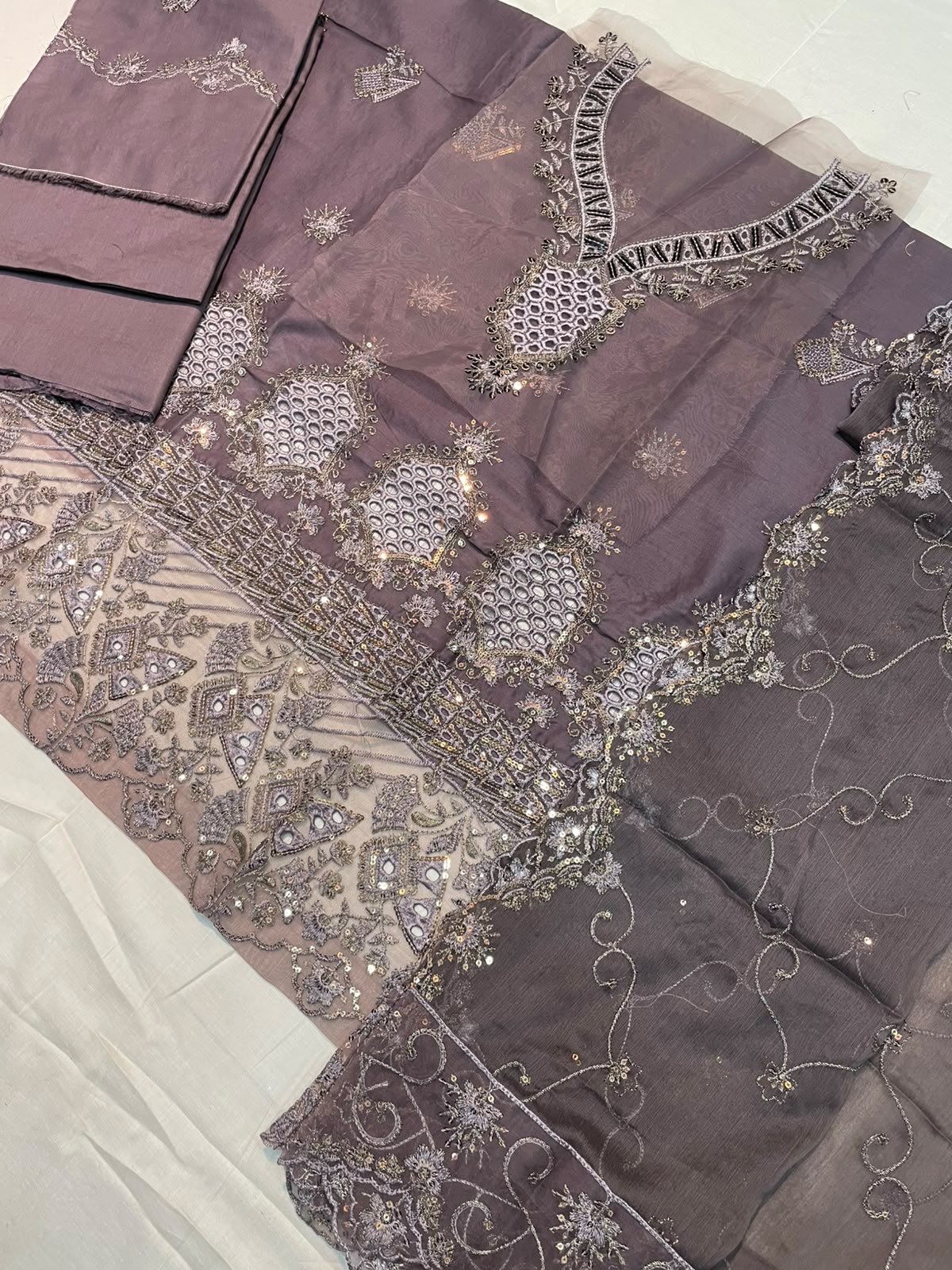 M.243 - Grey - Cotton 3 Piece Unstitched Suit by Utsav