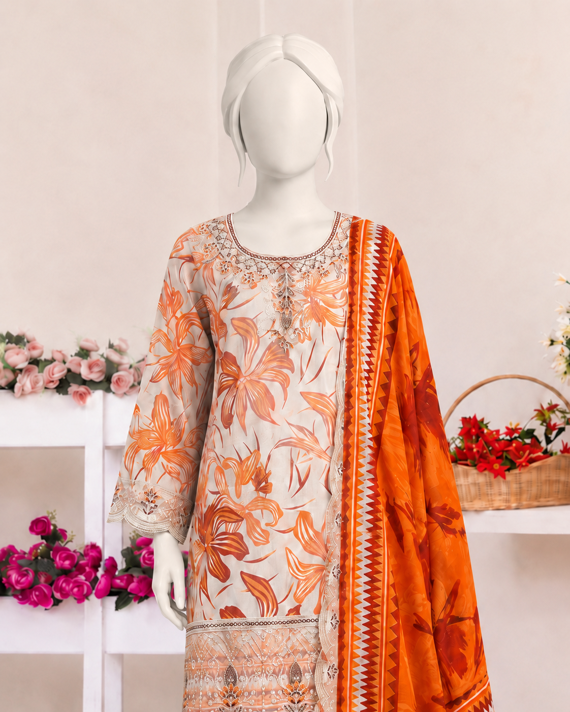 Afshan – Premium Embroidered Lawn 3-Piece Suit | Utsav.pk