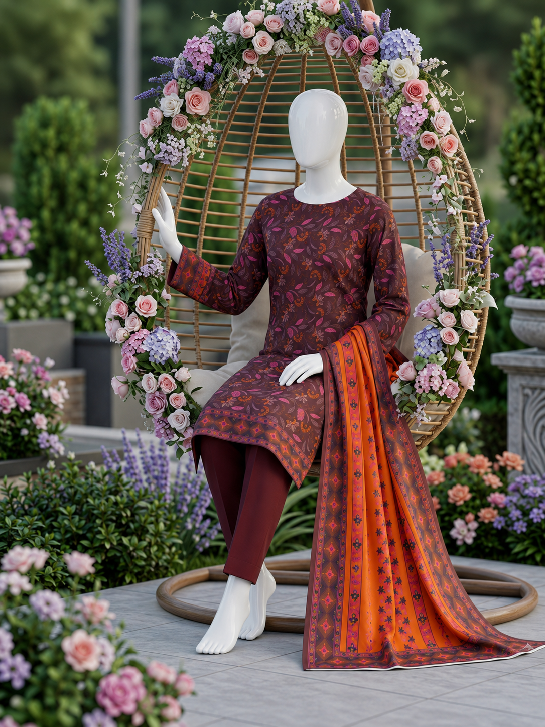SP 08 -Signature Digital Printed Lawn 3 Piece Unstitched Suit by Utsav