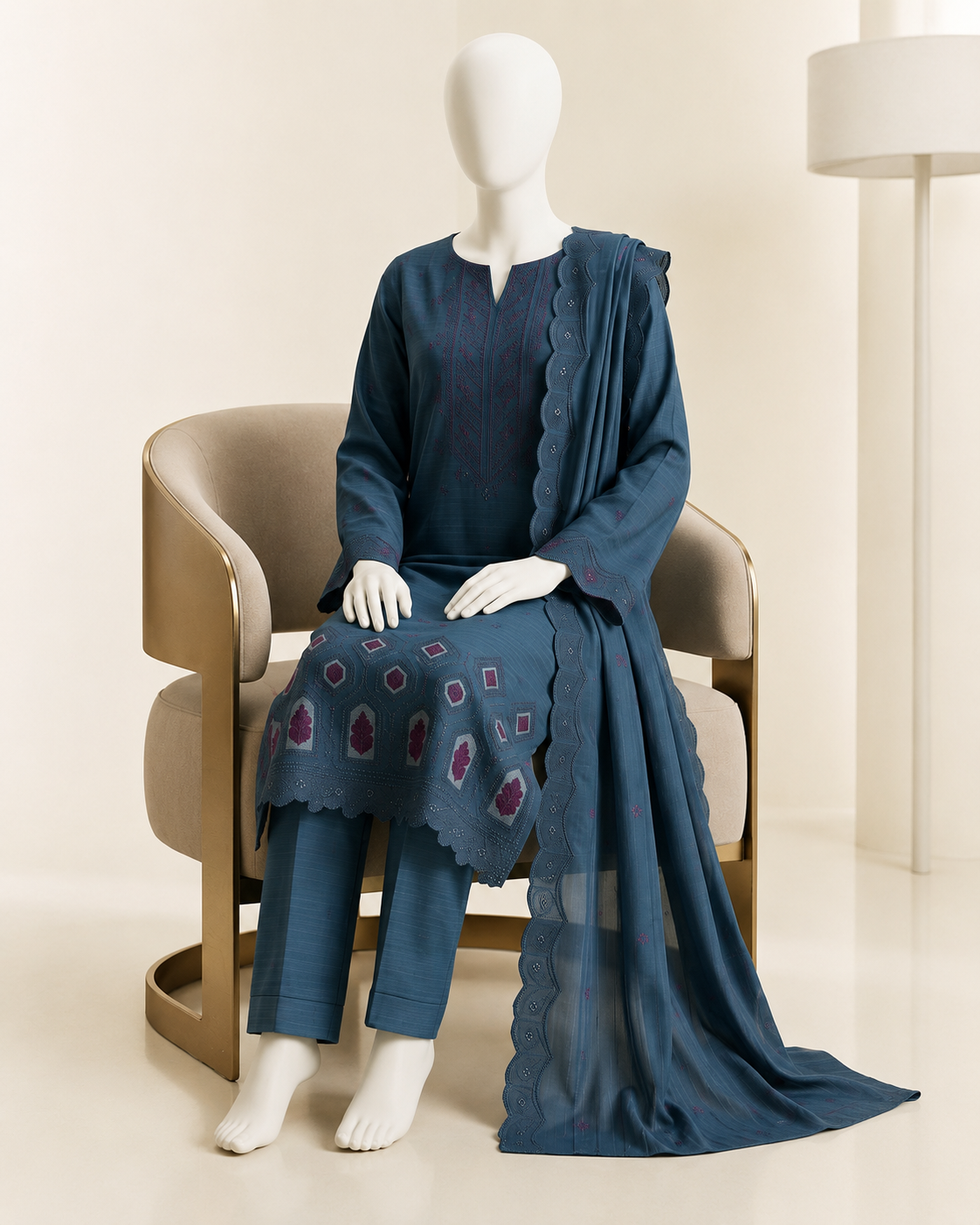 UA 06 Aurelia Luxe 3D Chicken Kari Bana Dora Cambric 3 Piece Unstitched Suit by Utsav