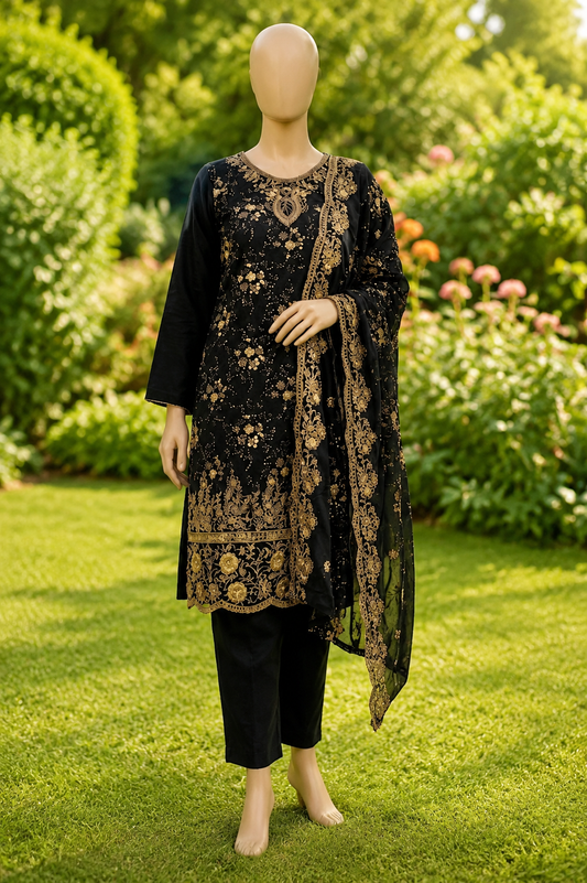M.226- Black - Cotton 3 Piece Unstitched Suit by Utsav