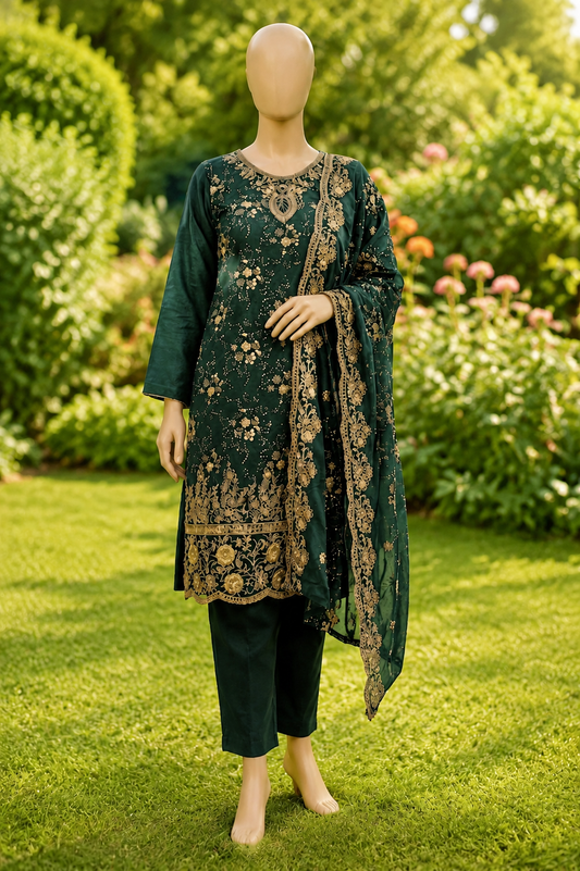 M.226- Dark Green- Cotton 3 Piece Unstitched Suit by Utsav