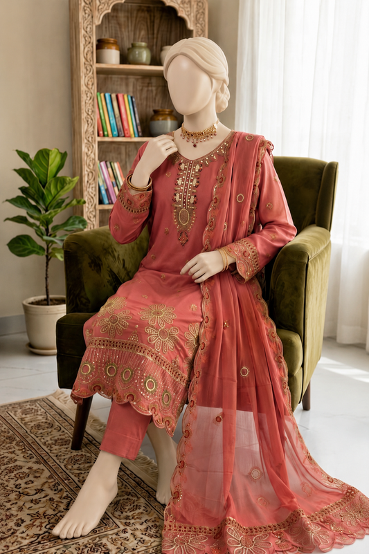 M.236- Carrot - Cotton 3 Piece Unstitched Suit by Utsav