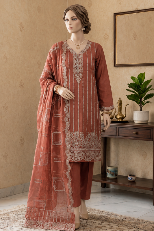 M.240- Onion Pink - Cotton 3 Piece Unstitched Suit by Utsav