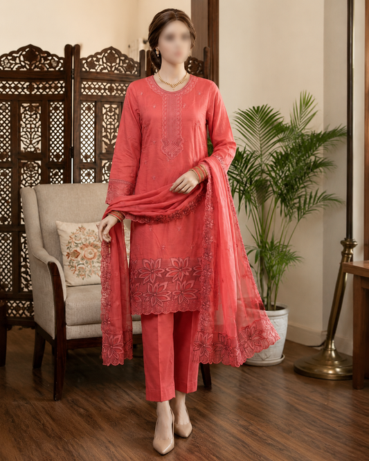 M.197- Carrot- Cotton 3 Piece Unstitched Suit by Utsav