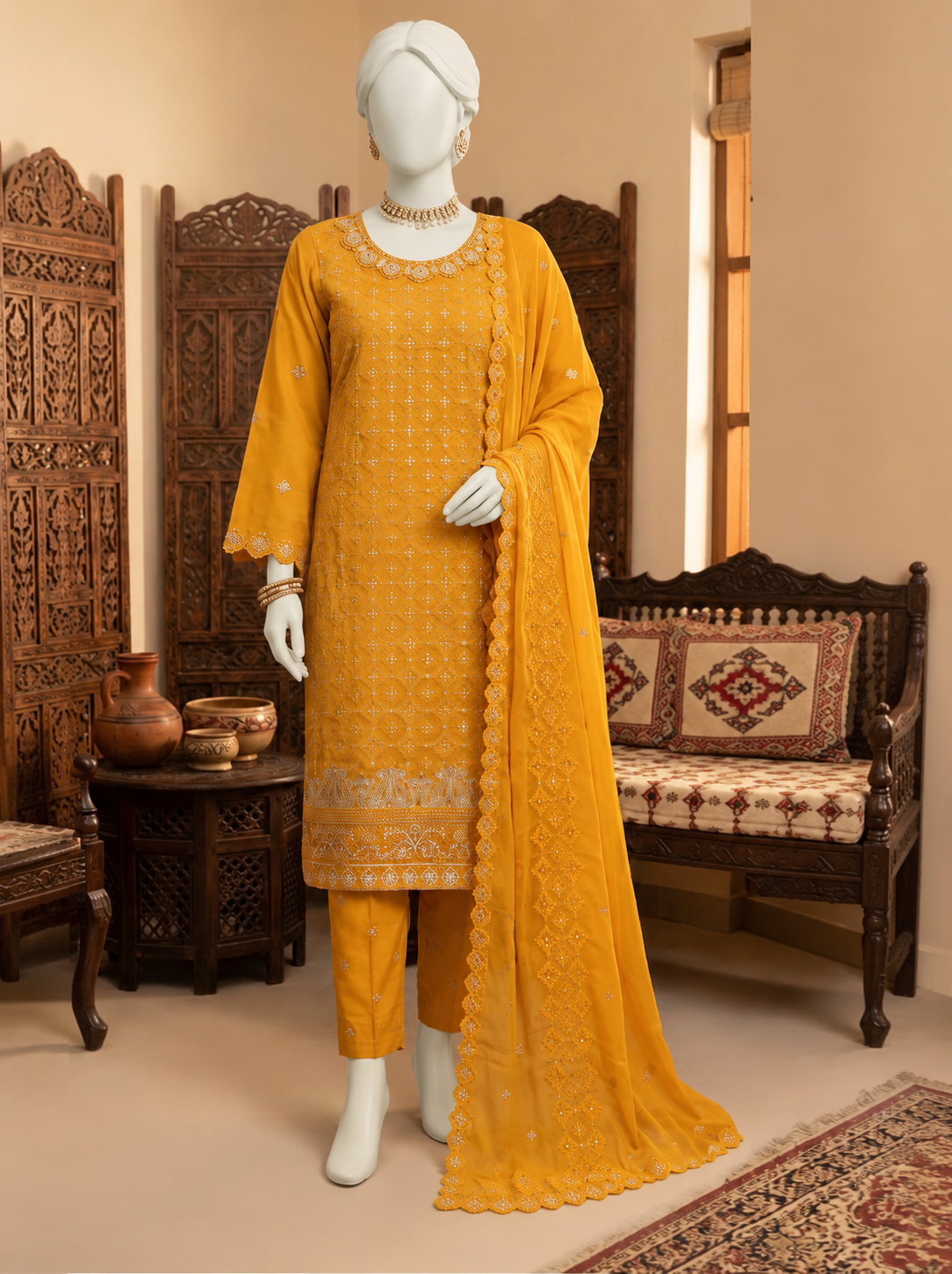 M.239 - Yellow- Cotton 3 Piece Unstitched Suit by Utsav