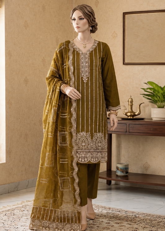 M.240- Mehndi Green - Cotton 3 Piece Unstitched Suit by Utsav