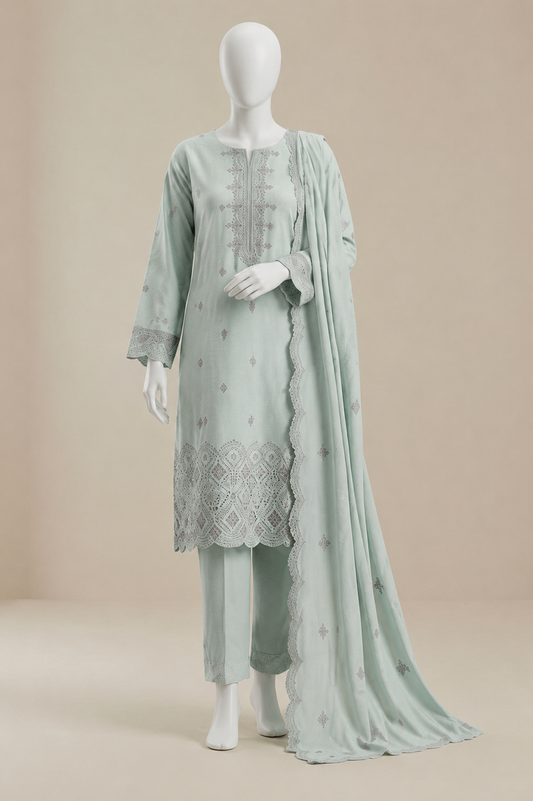 UA 07 Aurelia Luxe 3D Chicken Kari Bana Dora Cambric 3 Piece Unstitched Suit by Utsav