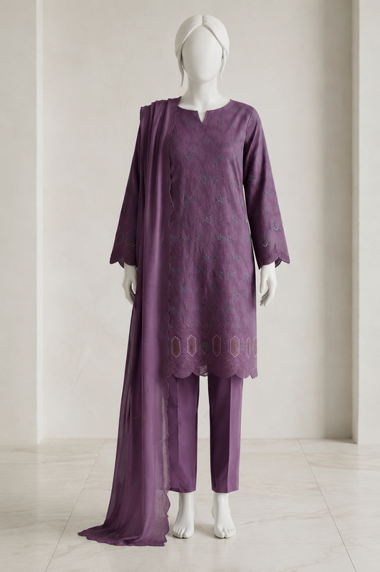 UA 05 Aurelia Luxe 3D Chicken Kari Bana Dora Cambric 3 Piece Unstitched Suit by Utsav