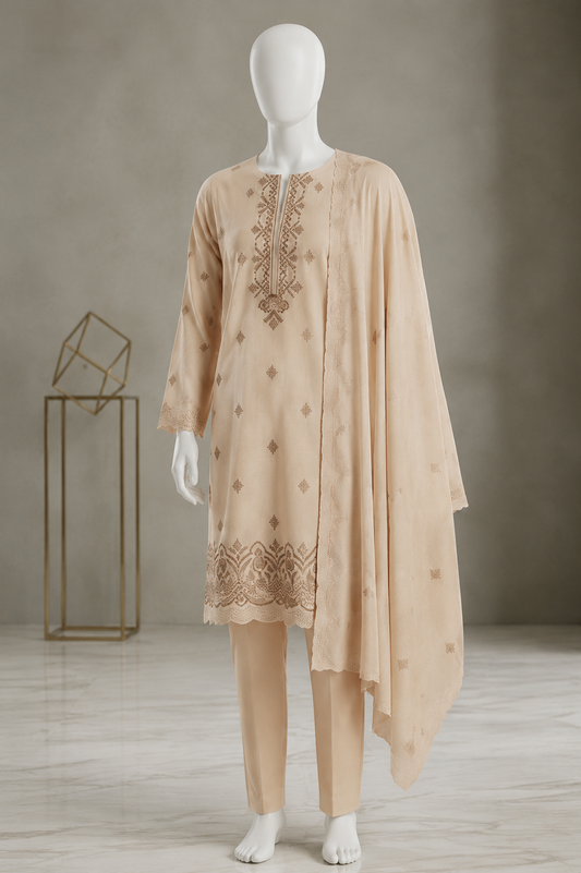 UA 08 Aurelia Luxe 3D Chicken Kari Bana Dora Cambric 3 Piece Unstitched Suit by Utsav