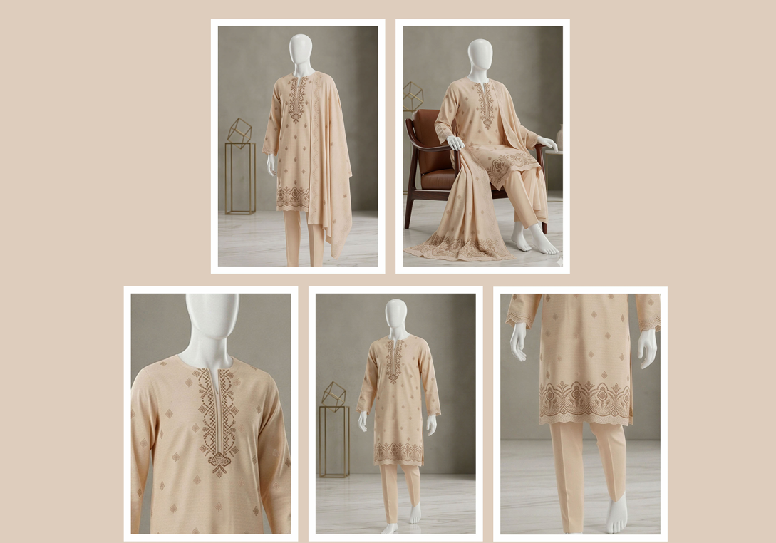 UA 08 Aurelia Luxe 3D Chicken Kari Bana Dora Cambric 3 Piece Unstitched Suit by Utsav