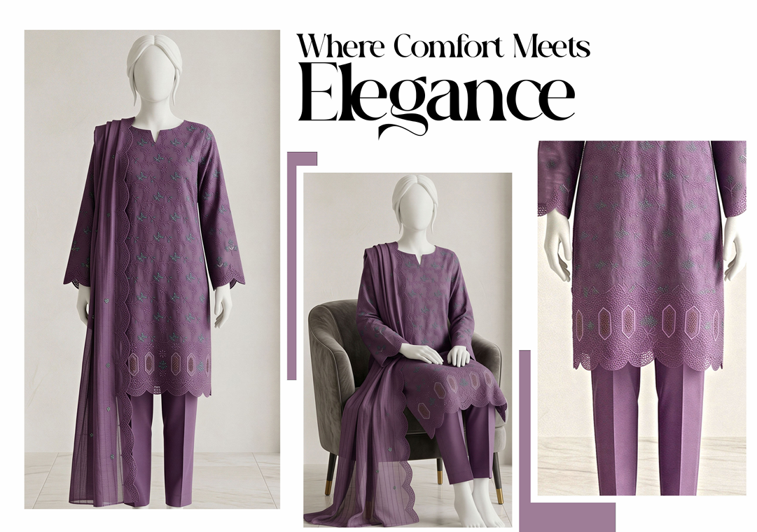 UA 05 Aurelia Luxe 3D Chicken Kari Bana Dora Cambric 3 Piece Unstitched Suit by Utsav