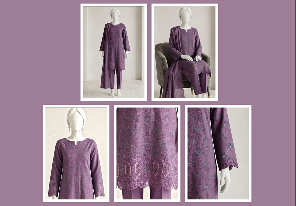 UA 05 Aurelia Luxe 3D Chicken Kari Bana Dora Cambric 3 Piece Unstitched Suit by Utsav