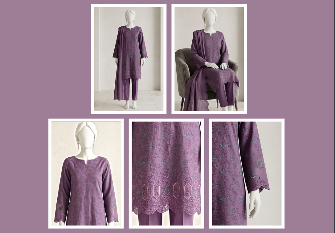 UA 05 Aurelia Luxe 3D Chicken Kari Bana Dora Cambric 3 Piece Unstitched Suit by Utsav