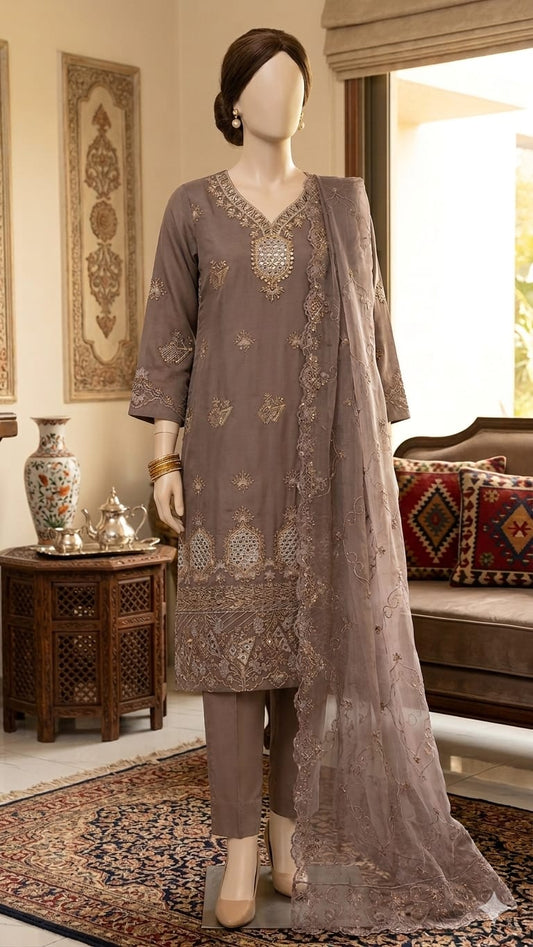 M.243 - Grey - Cotton 3 Piece Unstitched Suit by Utsav
