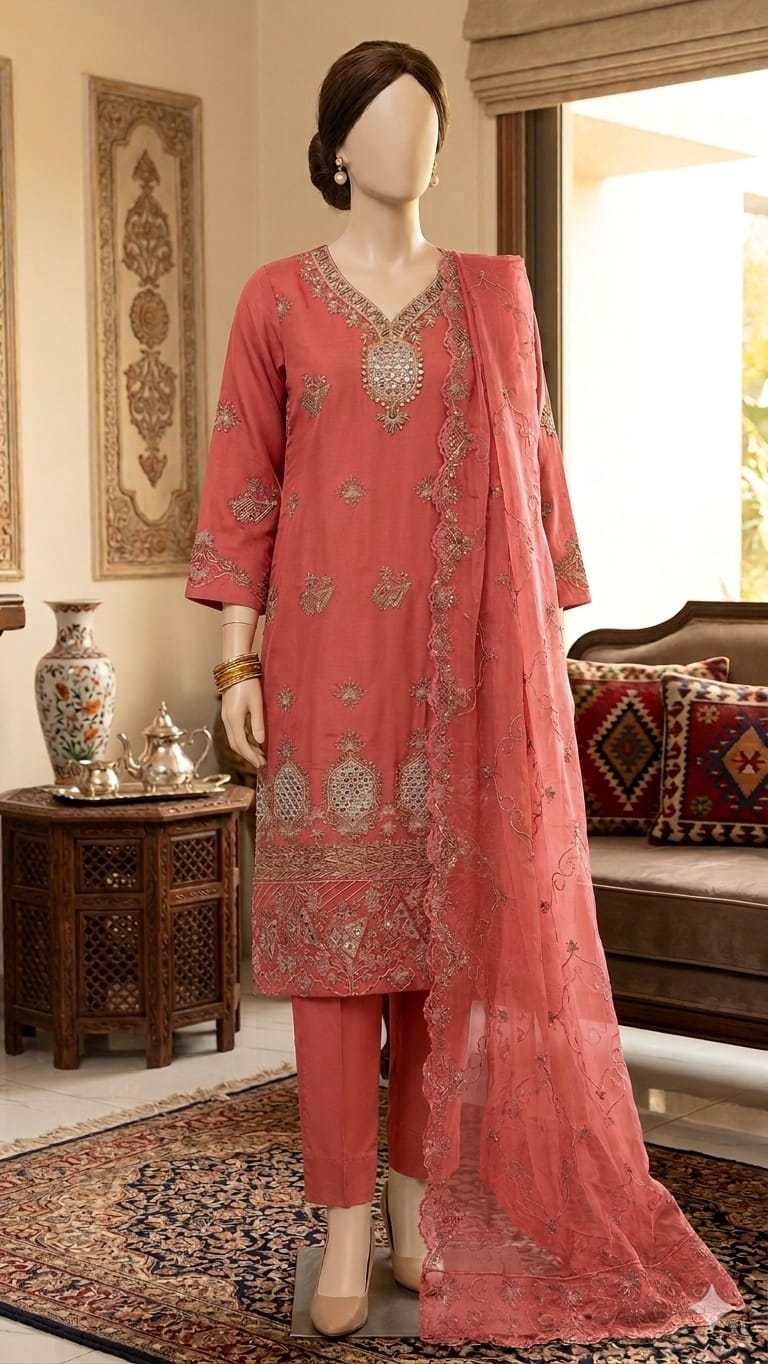 M.243 - Carrot - Cotton 3 Piece Unstitched Suit by Utsav