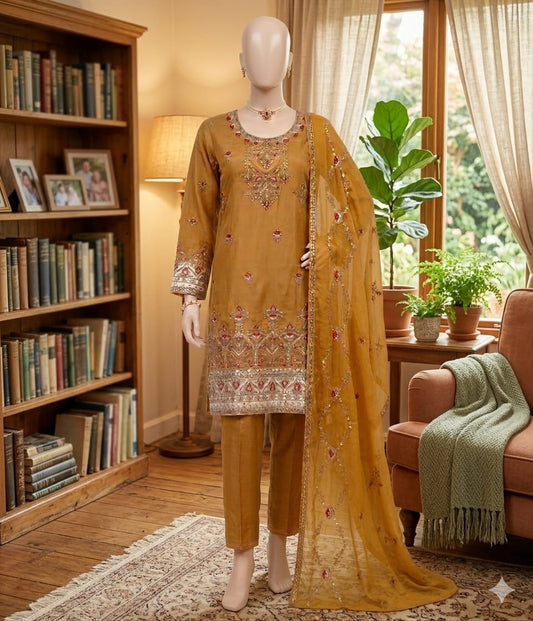 M.237 - Yellow - Cotton 3 Piece Unstitched Suit by Utsav