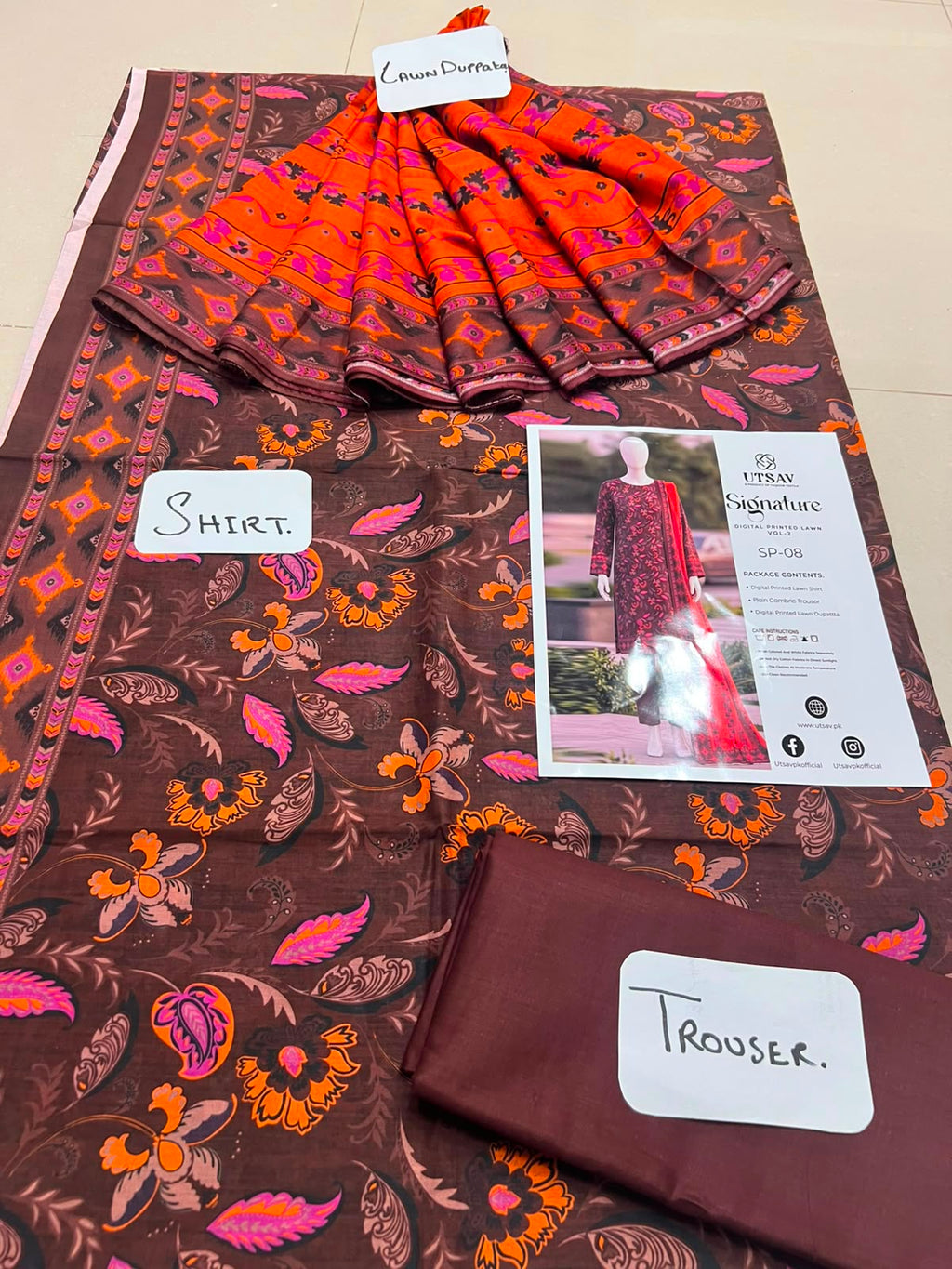 SP 08 -Signature Digital Printed Lawn 3 Piece Unstitched Suit by Utsav