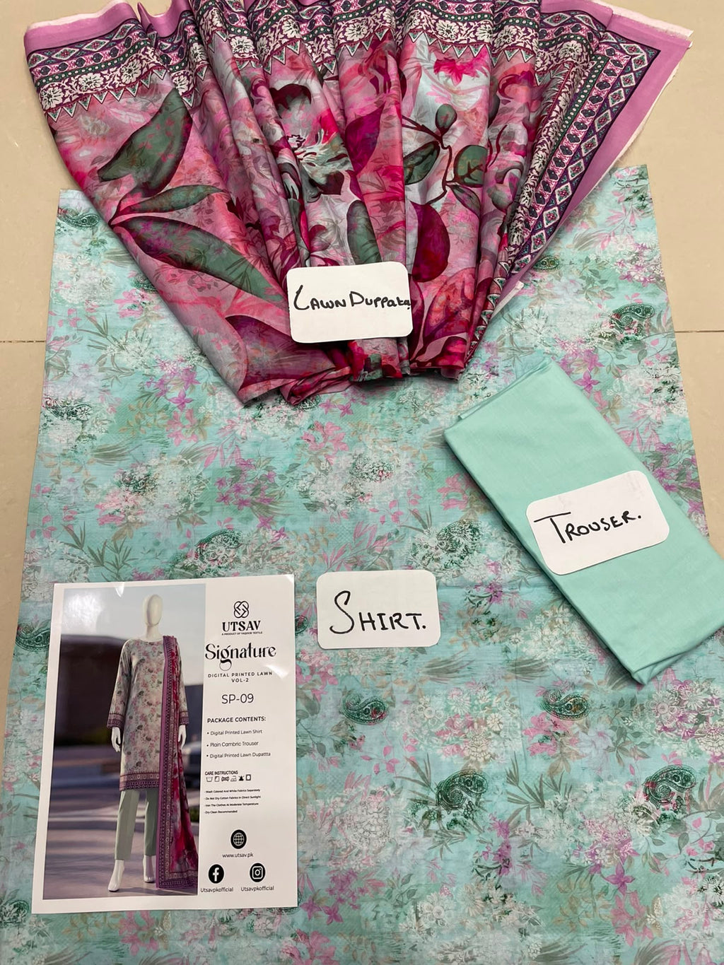 SP 09 -Signature Digital Printed Lawn 3 Piece Unstitched Suit by Utsav