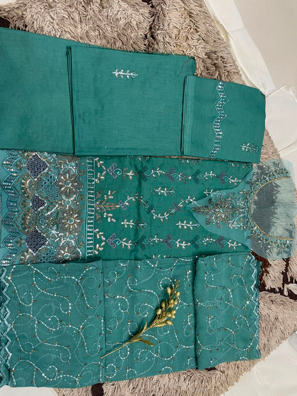 M.238- Light Green - Cotton 3 Piece Unstitched Suit by Utsav