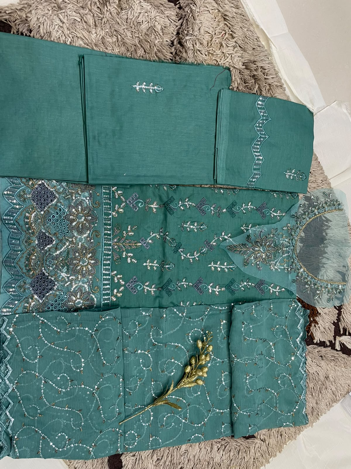 M.238- Light Green - Cotton 3 Piece Unstitched Suit by Utsav
