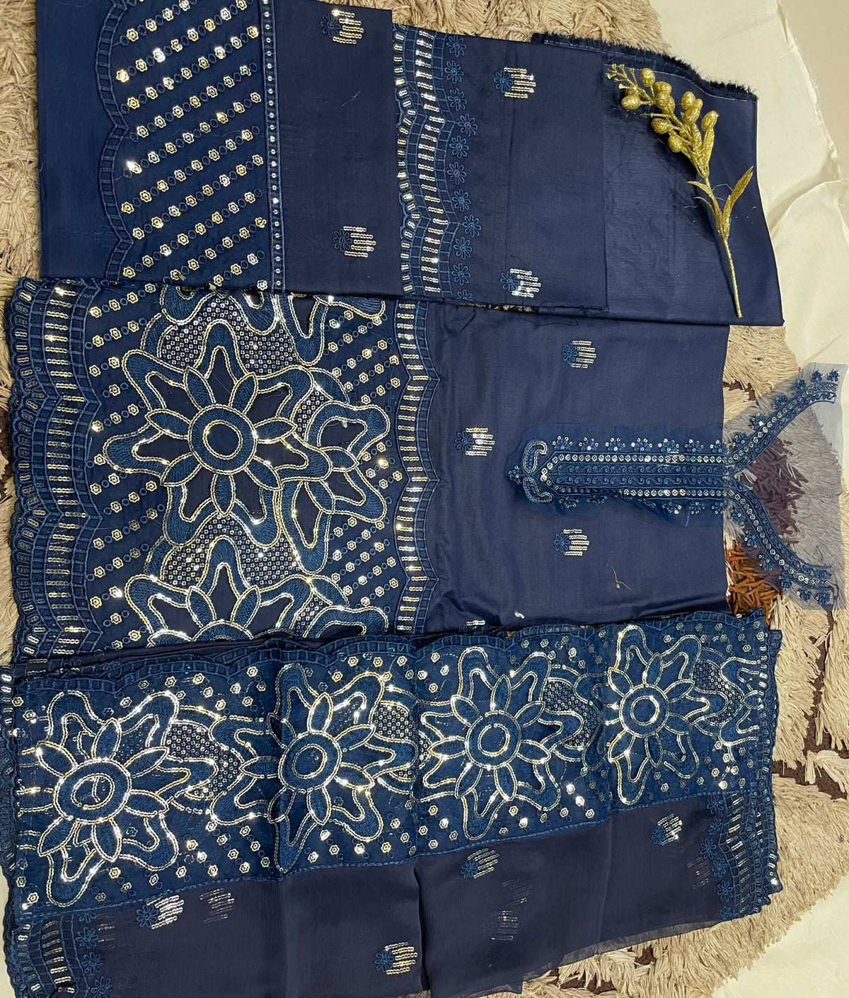 M.235 - Dark Blue- Cotton 3 Piece Unstitched Suit by Utsav