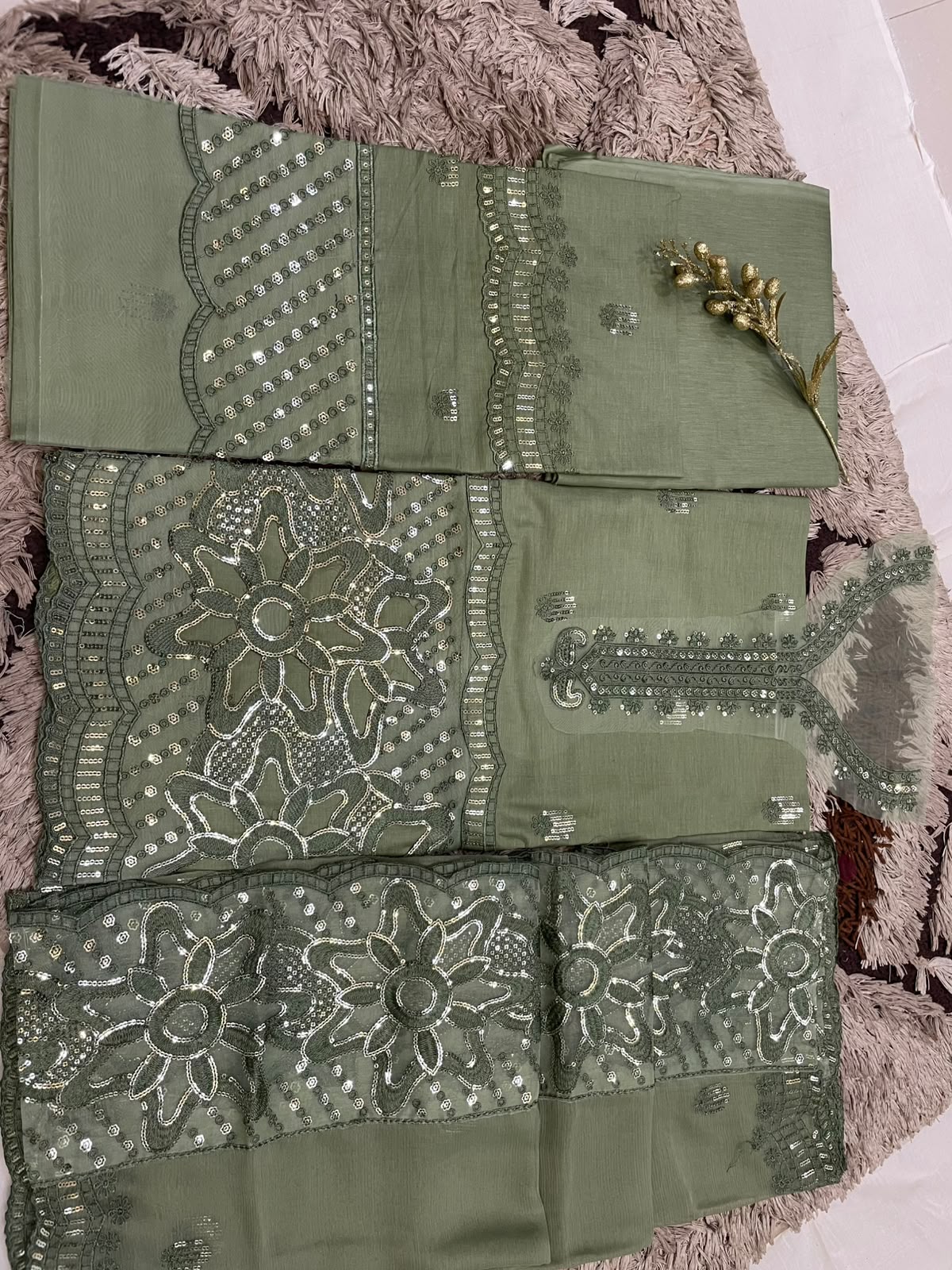 M.235- Light Green - Cotton 3 Piece Unstitched Suit by Utsav