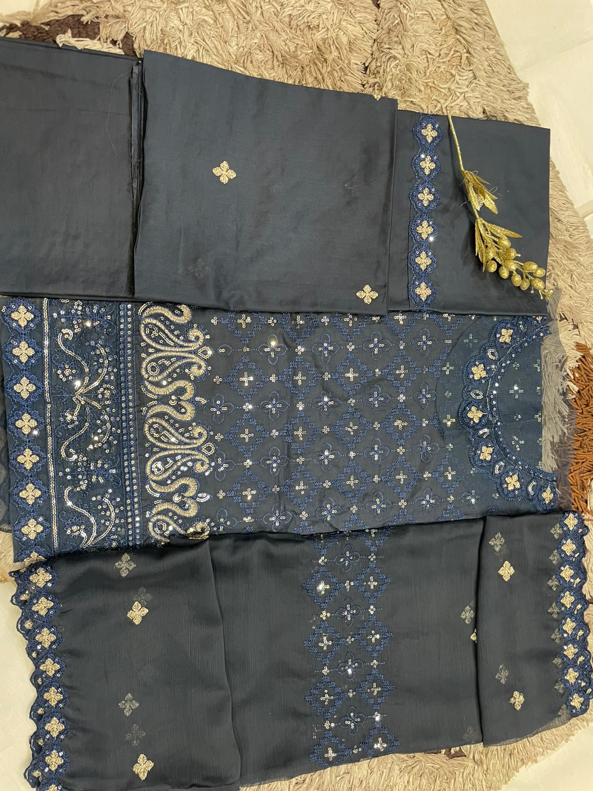 M.239- Dark Blue - Cotton 3 Piece Unstitched Suit by Utsav