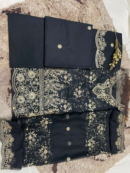 M.226- Black - Cotton 3 Piece Unstitched Suit by Utsav