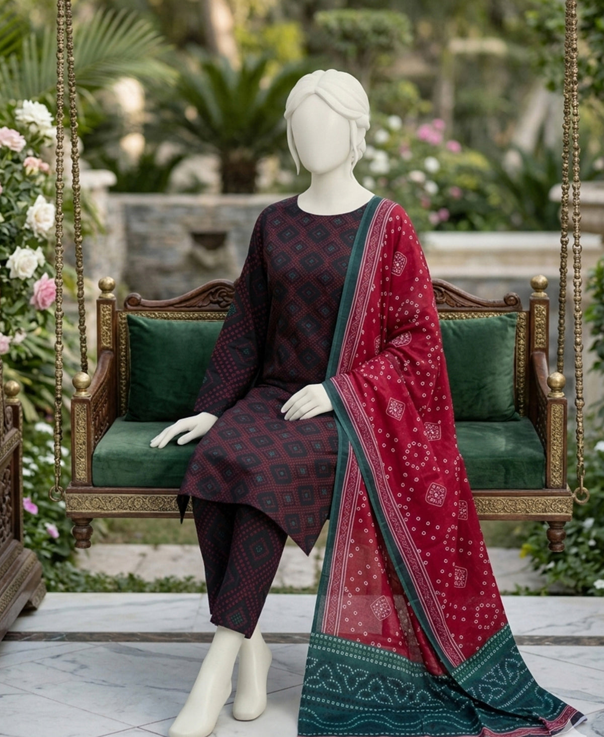 SP 03 -Signature Digital Printed Lawn 3 Piece Unstitched Suit by Utsav