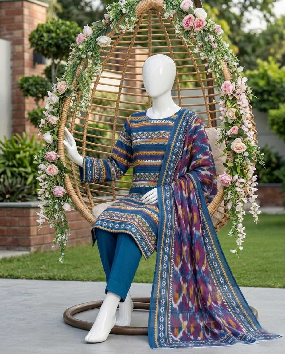 SP 07 -Signature Digital Printed Lawn 3 Piece Unstitched Suit by Utsav