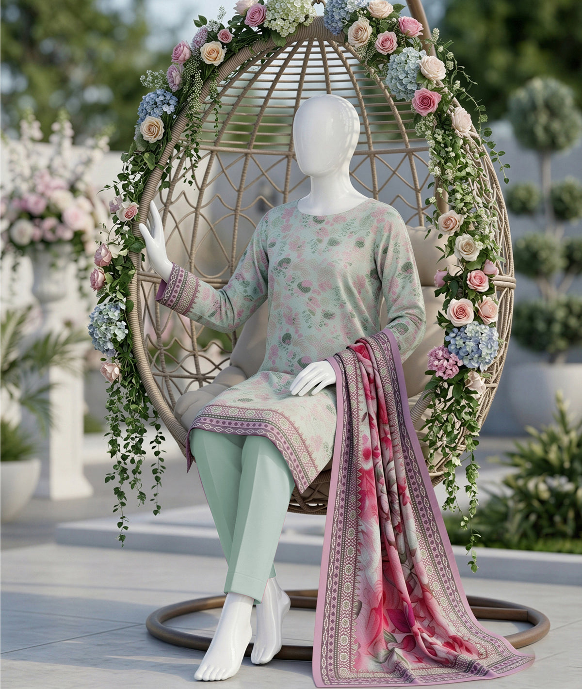 SP 09 -Signature Digital Printed Lawn 3 Piece Unstitched Suit by Utsav