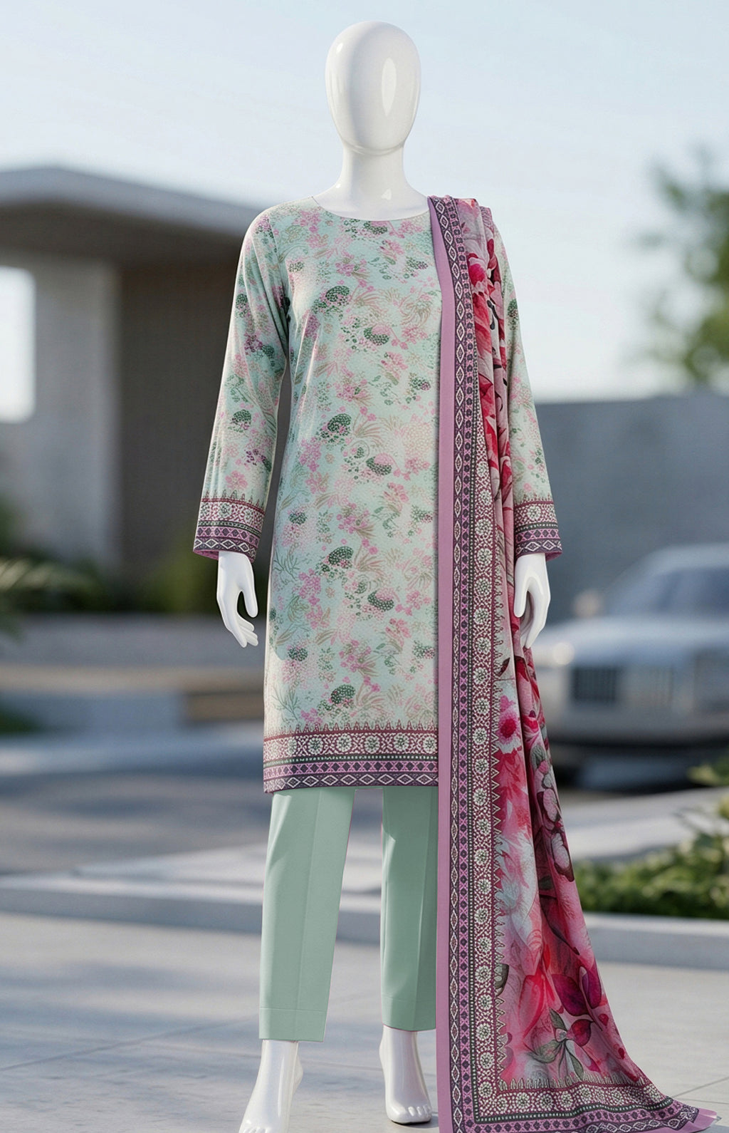 SP 09 -Signature Digital Printed Lawn 3 Piece Unstitched Suit by Utsav