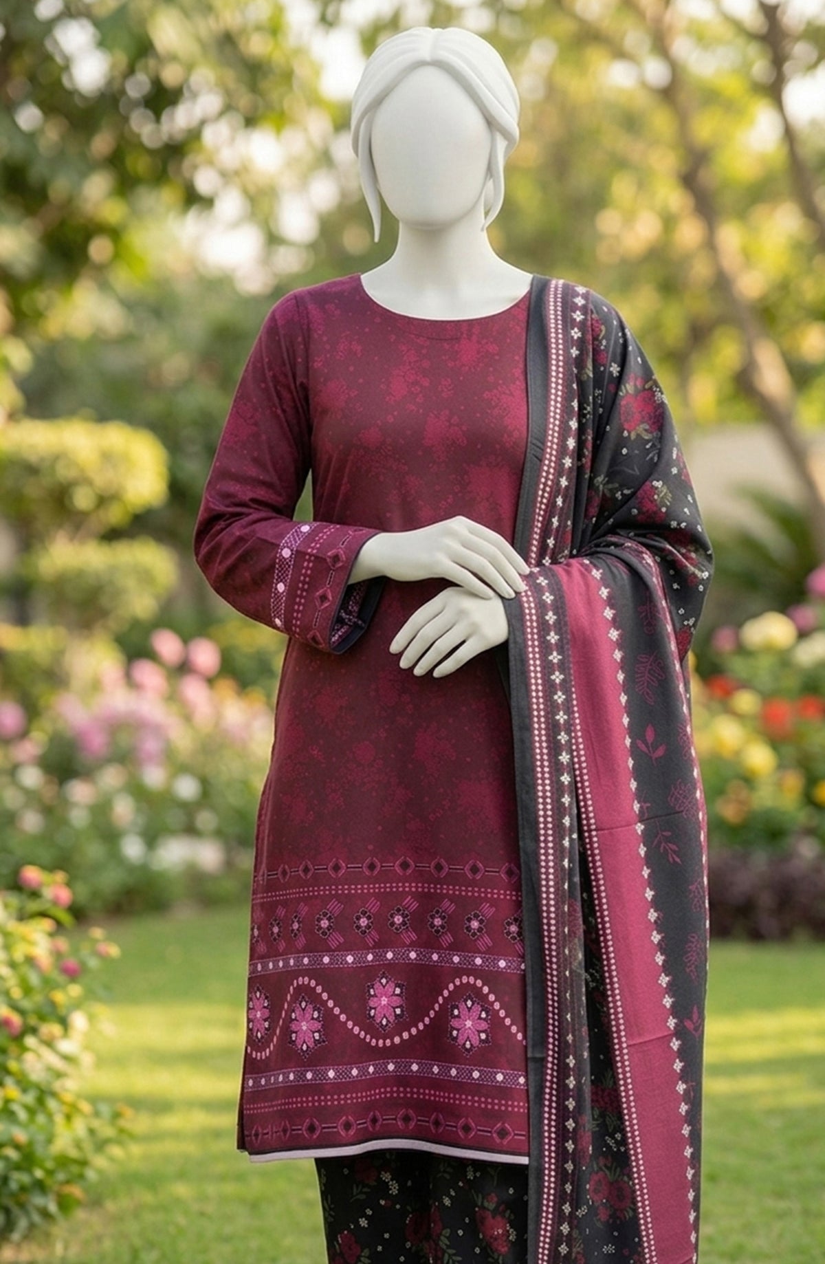 SP 04 -Signature Digital Printed Lawn 3 Piece Unstitched Suit by Utsav