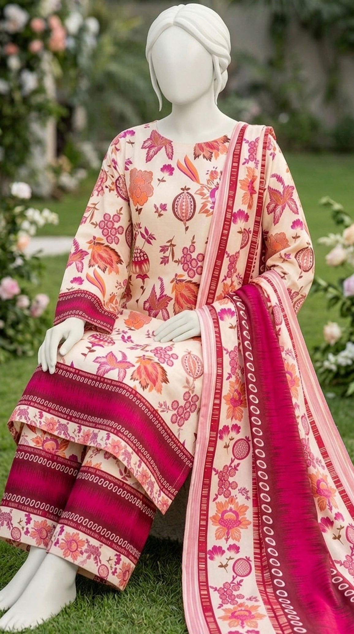 SP 02 -Signature Digital Printed Lawn 3 Piece Unstitched Suit by Utsav
