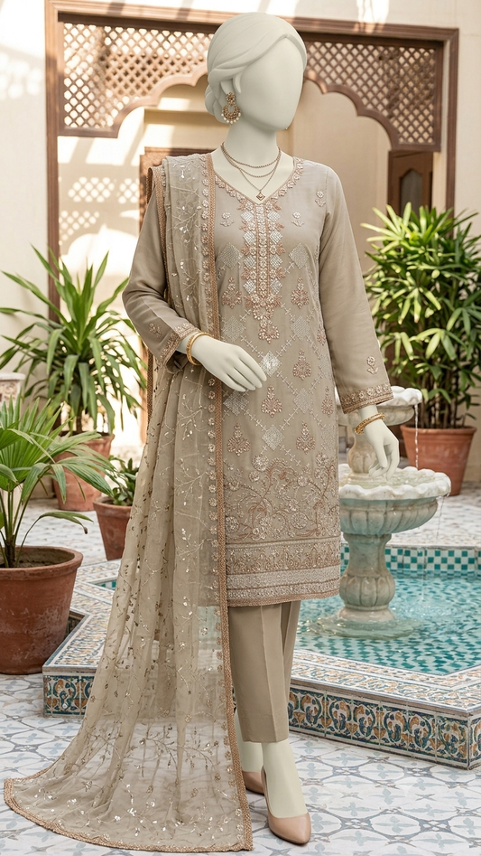 M.245 - Dusty Skin - Cotton 3 Piece Unstitched Suit by Utsav