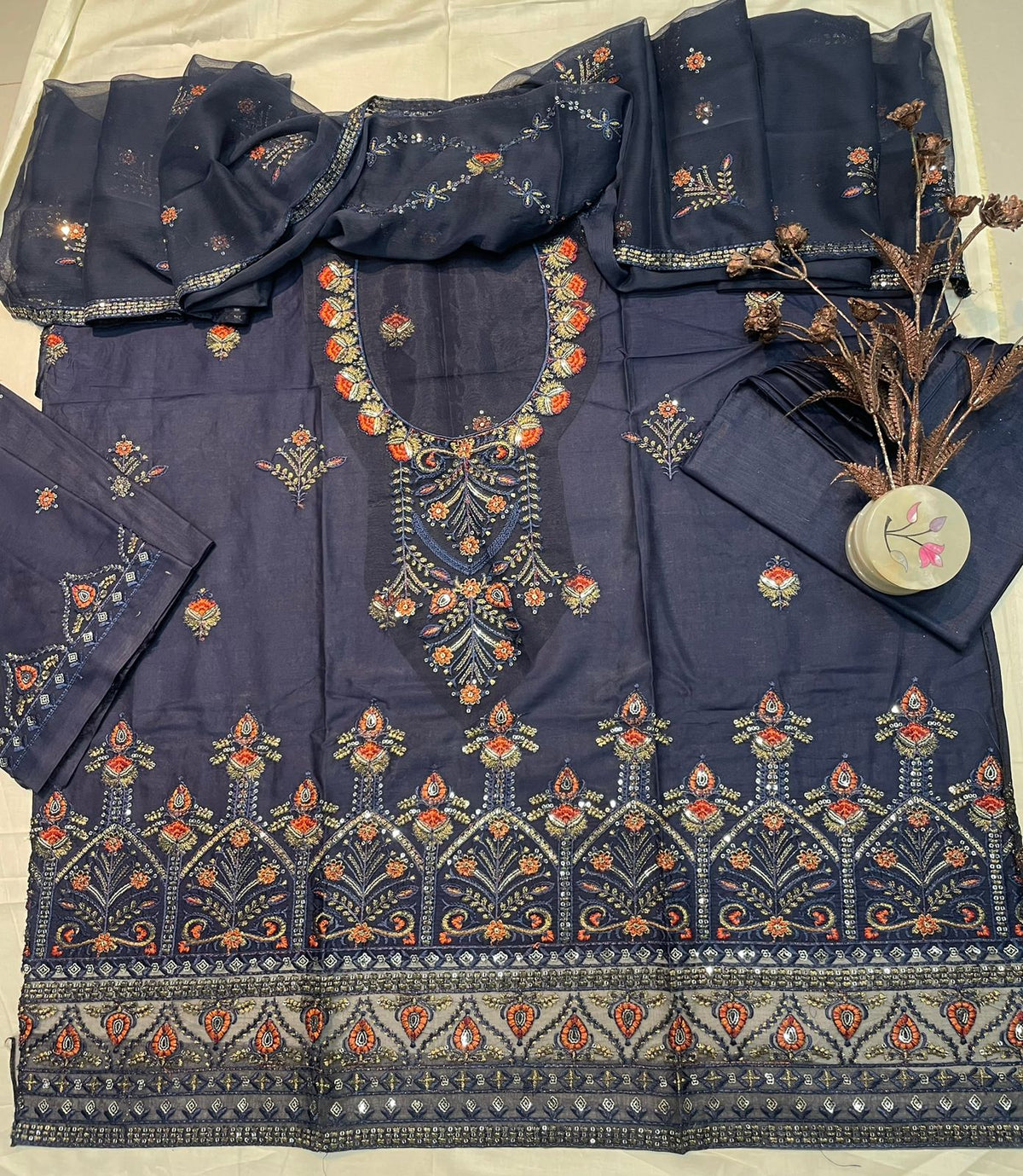 M.237 - Dark Blue - Cotton 3 Piece Unstitched Suit by Utsav