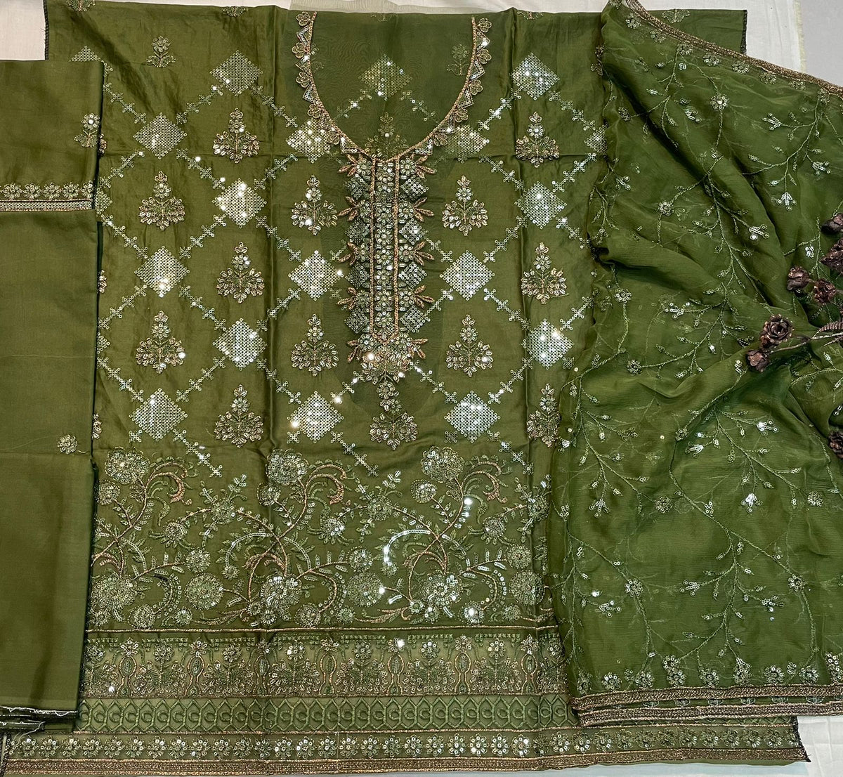 M.245 - Mehndi- Cotton 3 Piece Unstitched Suit by Utsav